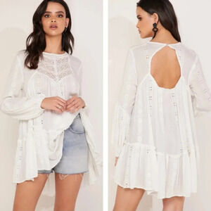 Free‎ People Kiss Kiss Tunic in White size Small  Boho Lace Festival Country